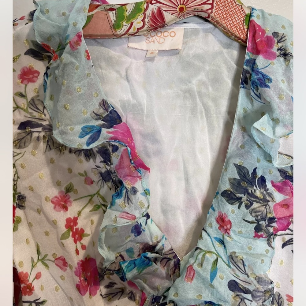 Rococo Sand Xandra Metallic Dots V Neck Ruffles Knot … - Gem